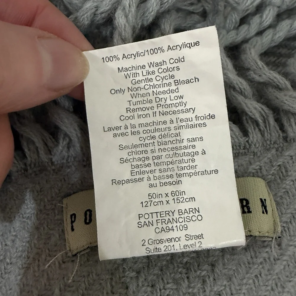 Pottery Barn Throw Blanket Gray Soft Textured Chevron Pattern Fringed 50x60 Inch